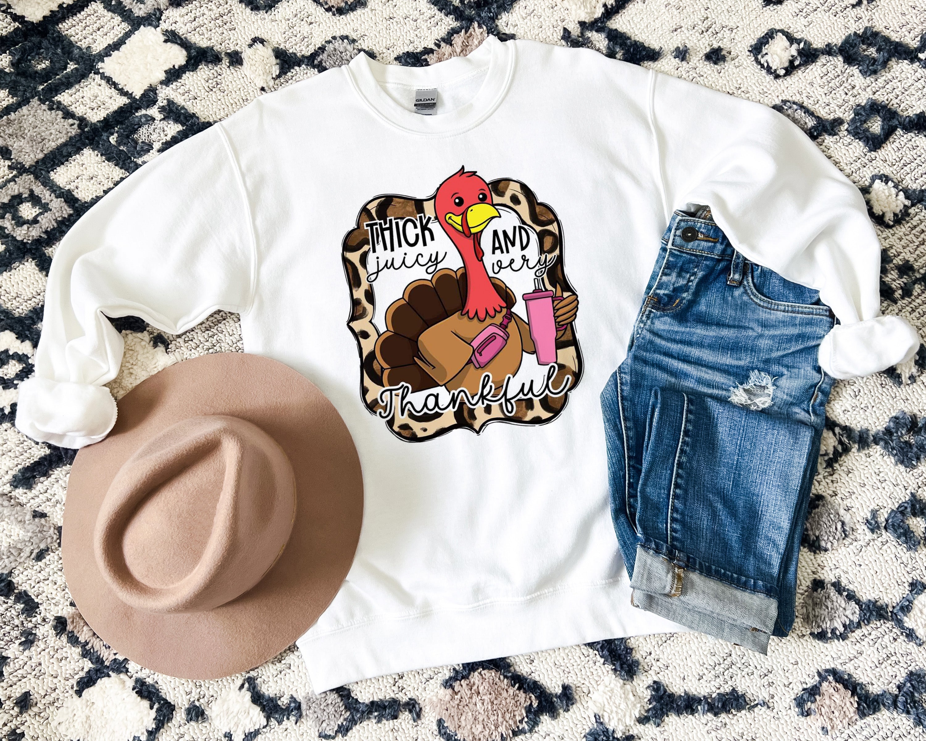Thick Juicy and Very Thankful Thanksgiving Shirt - White