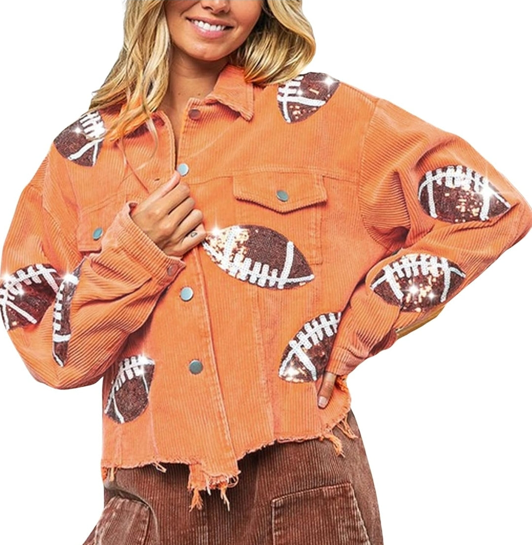Cropped Corduroy Sequin Football Jacket