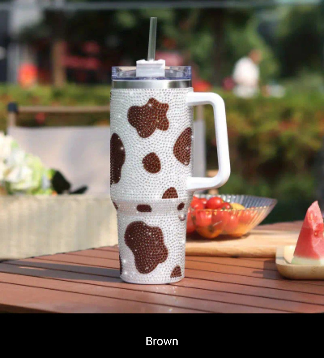 Cow Print 40oz Tumbler with Handle Travel Mug