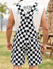 Georgia Men's Checkered Bib Overall Shorts