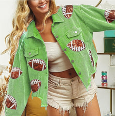 Cropped Corduroy Sequin Football Jacket
