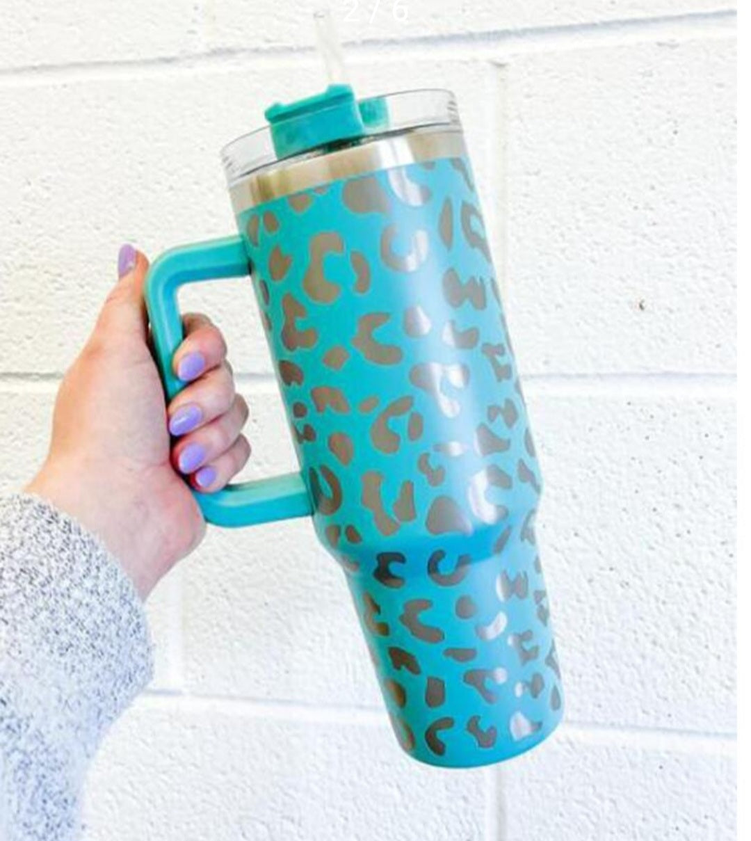 40oz Tie Dye Glitter Leopard Insulated Tumblers With Lids With