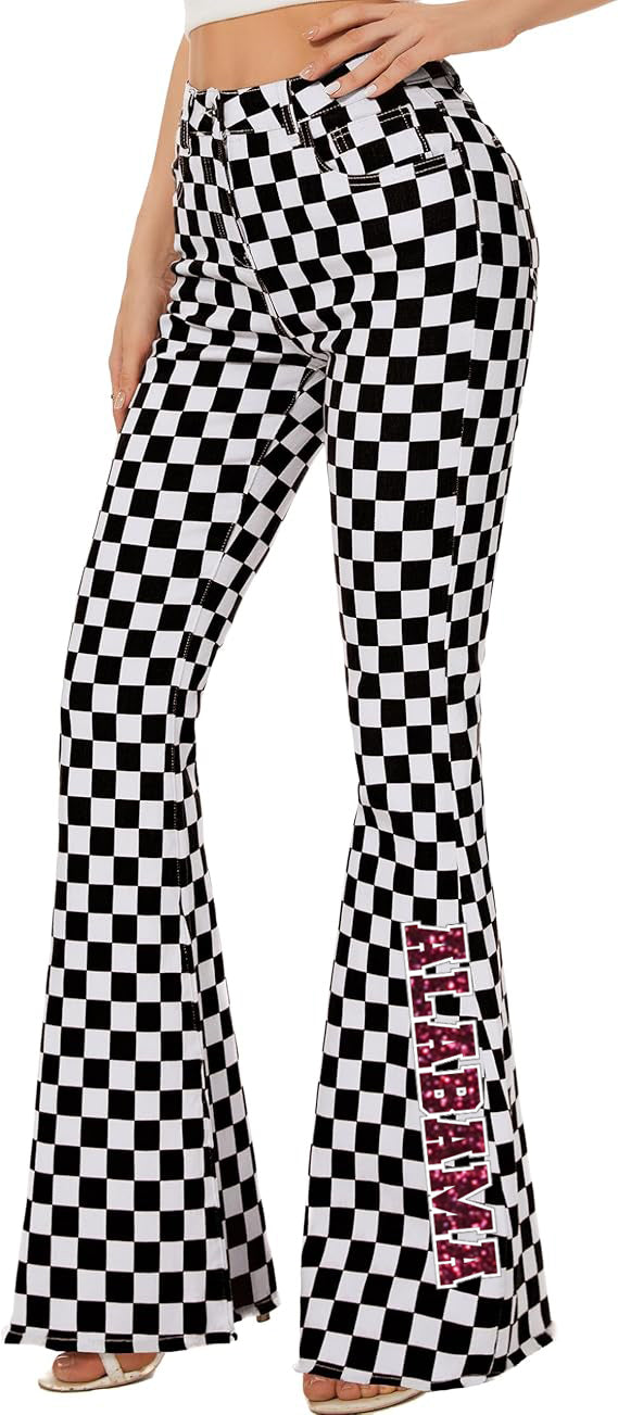 Alabama Glitter Checkered Bell Bottom Jeans