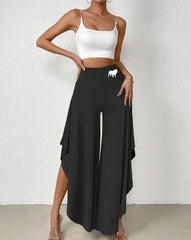 Bulldogs High Waisted Asymmetrical Hem Flowy Pants