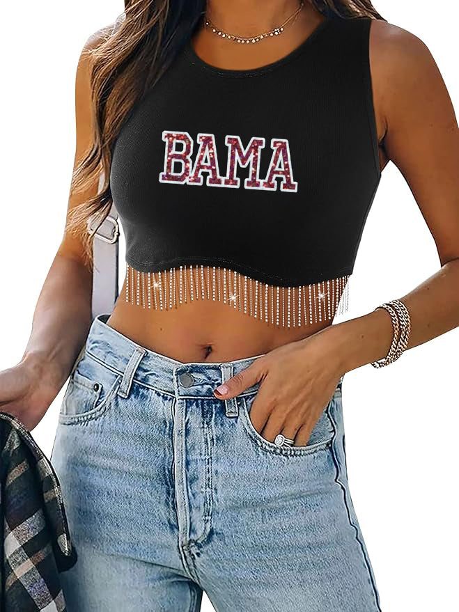 Bama Rhinestone Fringe Glitter Tank