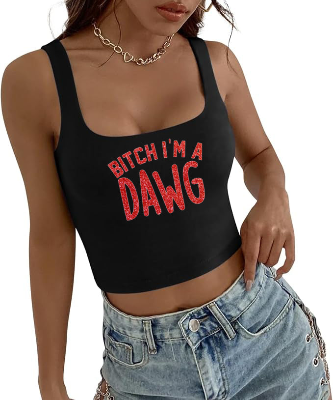 Bitch I'm A Dawg Glitter Georgia Cropped Tank