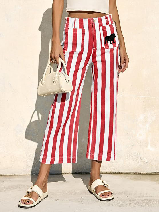 Georgia Striped Straight Leg Denim Pants