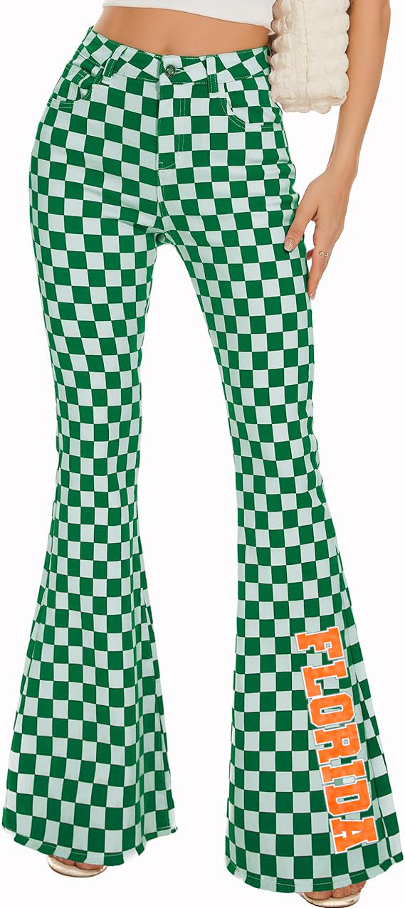 Florida Glitter Checkered Bell Bottom Jeans