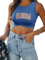 Florida Rhinestone Fringe Glitter Tank