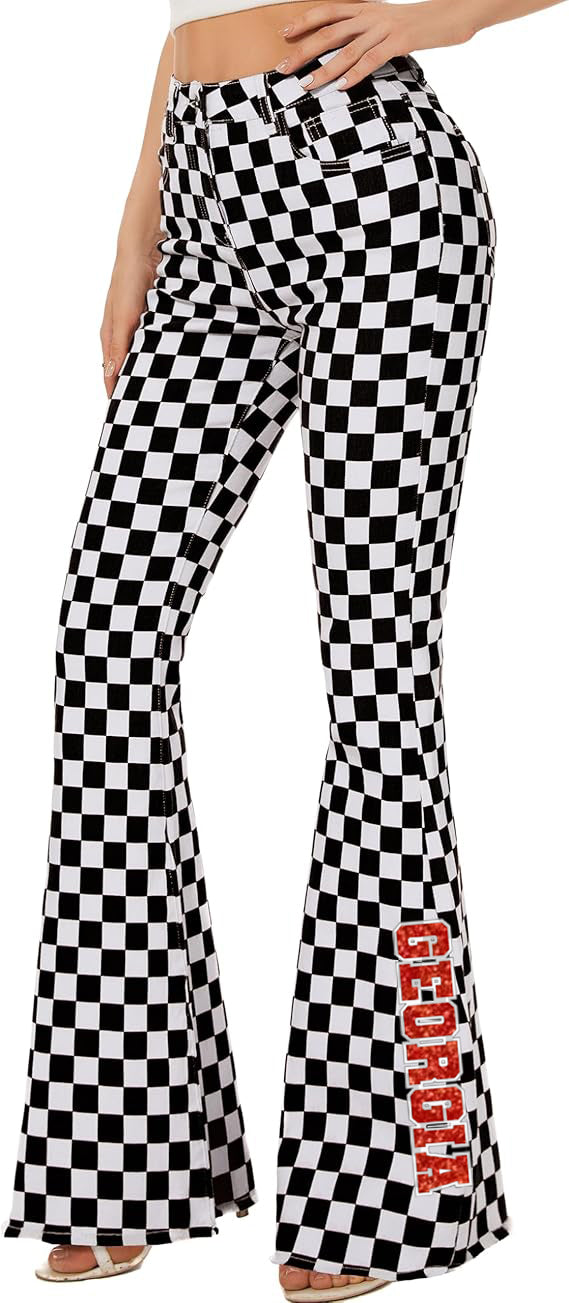 Georgia Glitter Checkered Bell Bottom Jeans
