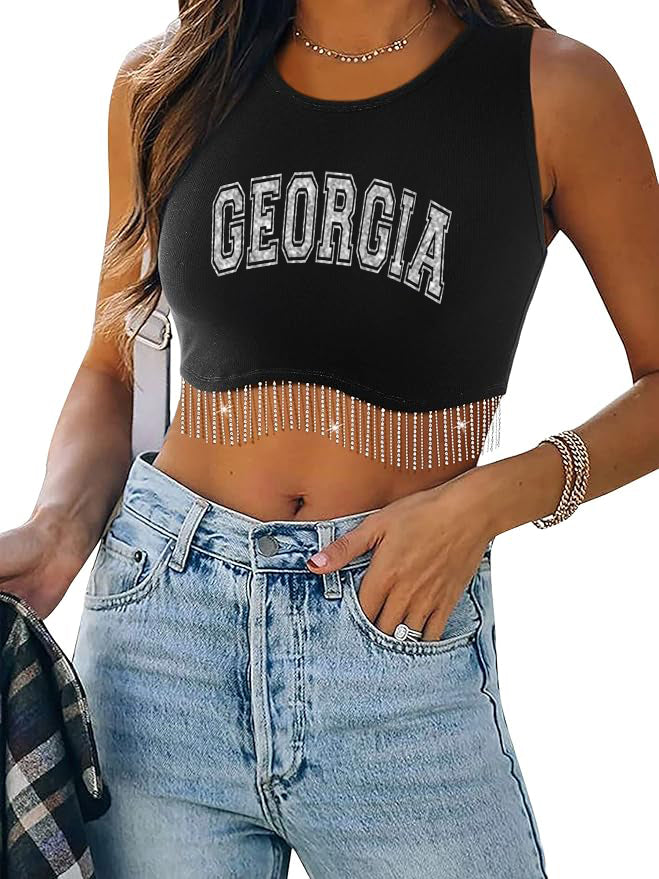 Georgia Rhinestone Fringe Glitter Tank
