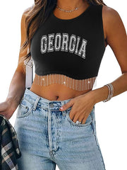 Georgia Rhinestone Fringe Glitter Tank