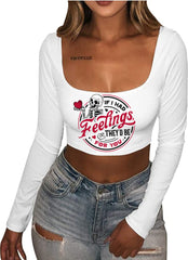 If I Had Feelings They'd Be For You Cropped Long Sleeve Shirt