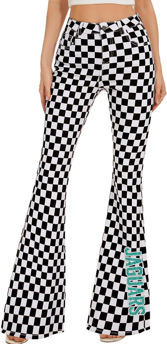 Jaguars Glitter Checkered Bell Bottom Jeans