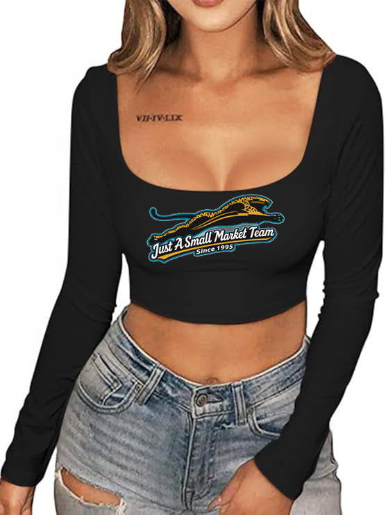 Jaguars Just a Small Market Team Long Sleeve Square Neck Crop Top