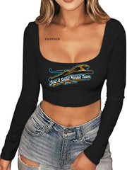 Jaguars Just a Small Market Team Long Sleeve Square Neck Crop Top
