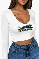 Jaguars Just a Small Market Team Long Sleeve V-Neck Crop Top