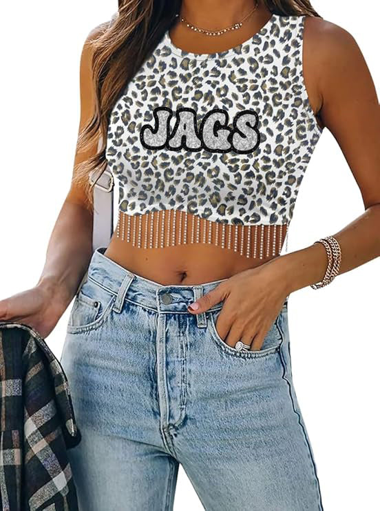 Jags Rhinestone Fringe Glitter Top