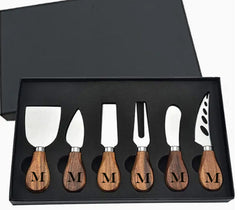 Custom Laser Engraved - Set of 6 - Wooden Charcuterie Knife Set