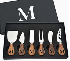 Custom Laser Engraved - Set of 6 - Wooden Charcuterie Knife Set