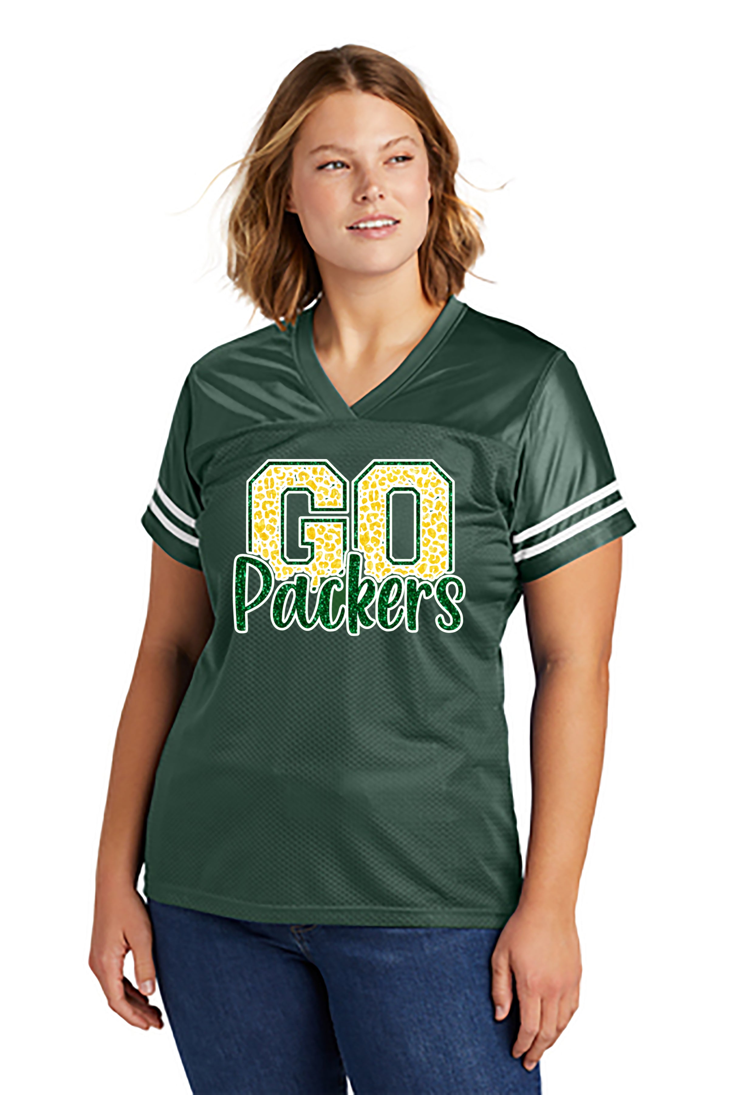 Green Bay Go Packers Women's Glitter Jersey: Football Fan Gear & Apparel M Green Bay Go Packers Women's Glitter Jersey: Football Fan Gear & Apparel M