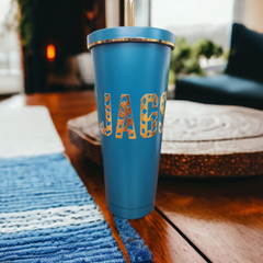 Jags Teal Textured Wording Tumbler With Gold Straw