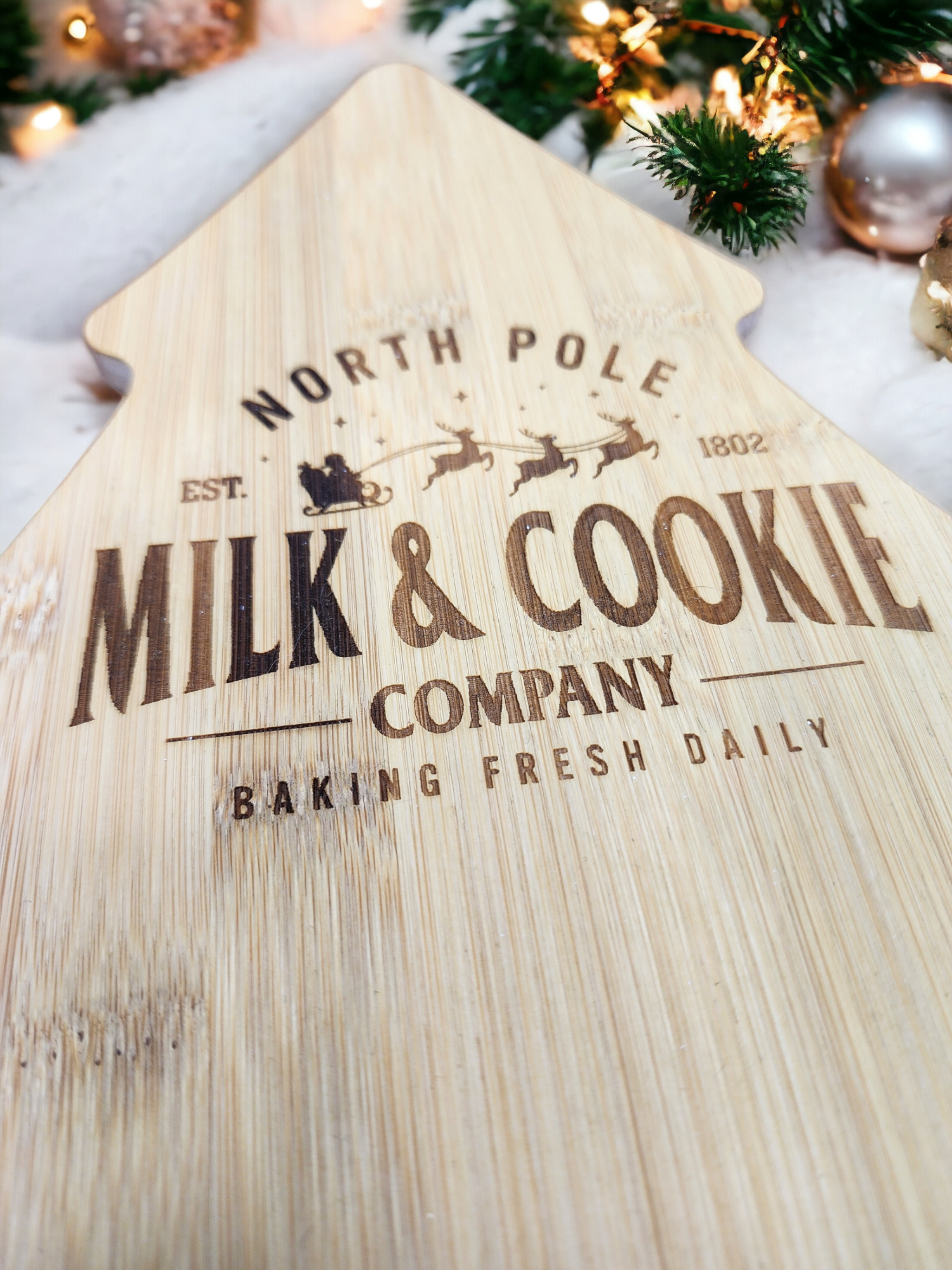 North Pole Milk & Cookies Christmas Bamboo Serving Board