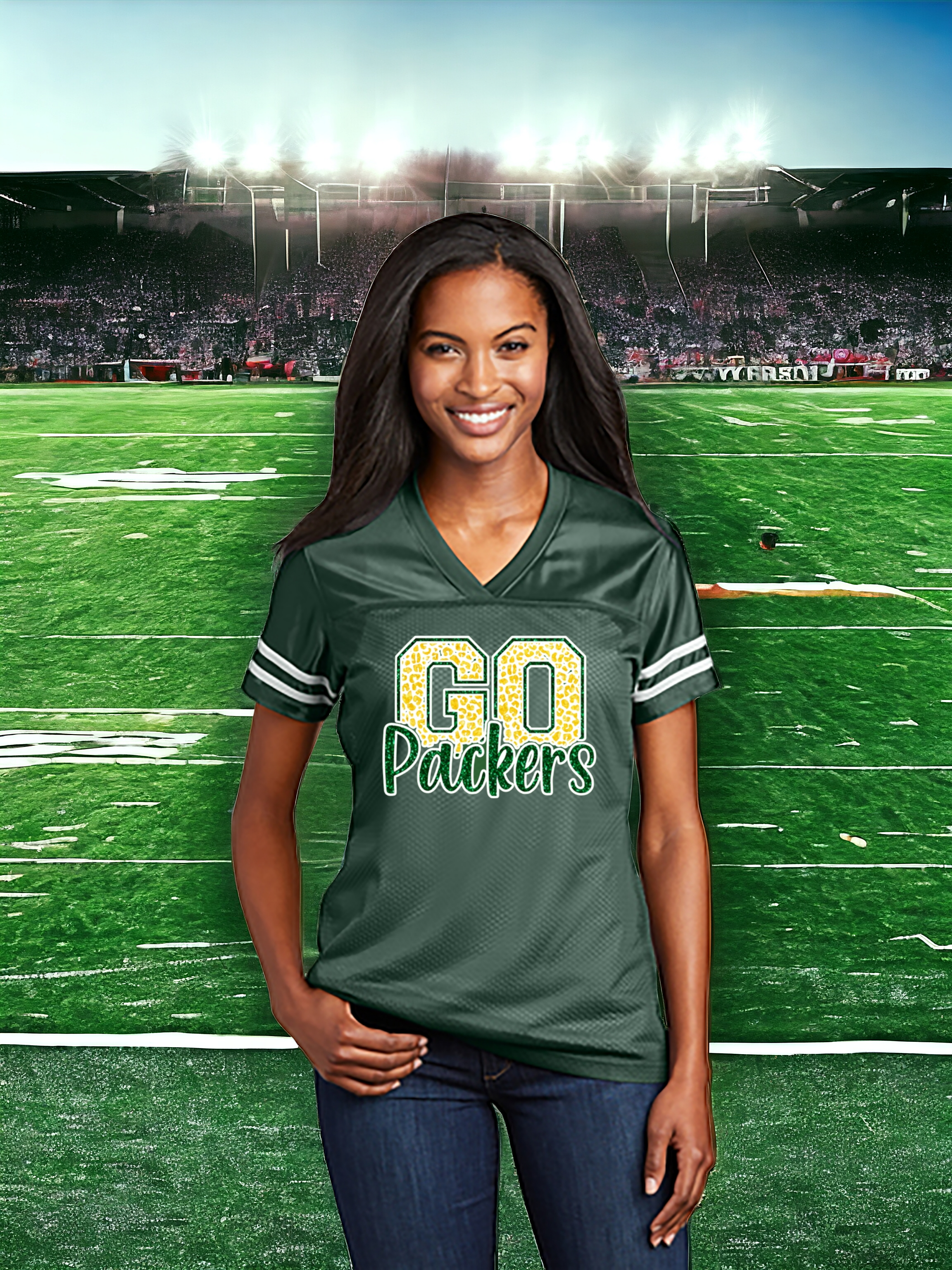 Green Bay Go Packers Women's Glitter Jersey: Football Fan Gear & Apparel M Green Bay Go Packers Women's Glitter Jersey: Football Fan Gear & Apparel M