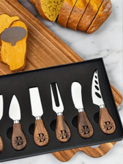 Custom Laser Engraved - Set of 6 - Wooden Charcuterie Knife Set