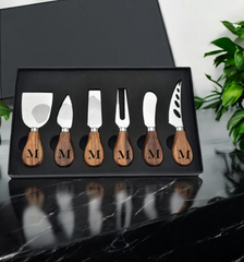 Custom Laser Engraved - Set of 6 - Wooden Charcuterie Knife Set