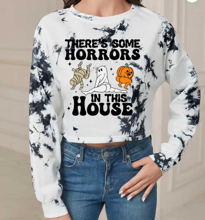 There's Some Horrors in This House Tie Dye Cropped Sweatshirt