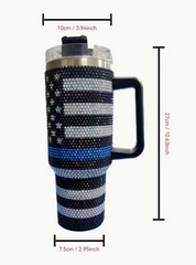 Law Enforcement Flag Rhinestone Studded 40 oz. Tumbler