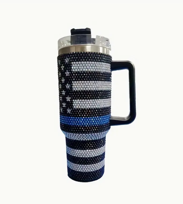 Law Enforcement Flag Rhinestone Studded 40 oz. Tumbler