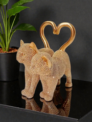 Cat Heart Rhinestone Statue