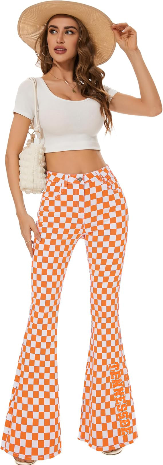 Tennessee Glitter Checkered Bell Bottom Jeans