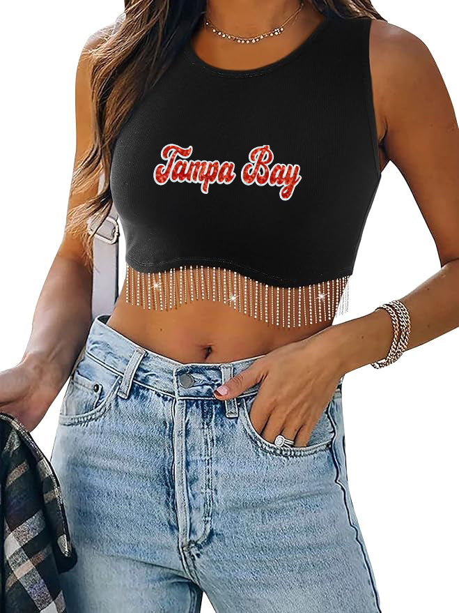 Tampa Bay Rhinestone Fringe Glitter Tank