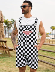 Them Dawgs is Hell Men's Checkered Bib Overall Shorts