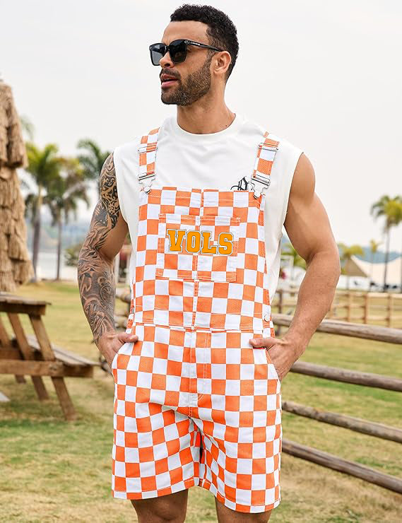orange and white checkered overall dress Orange & White Overall Bib Checkerboard Dress Josie's Boutique
