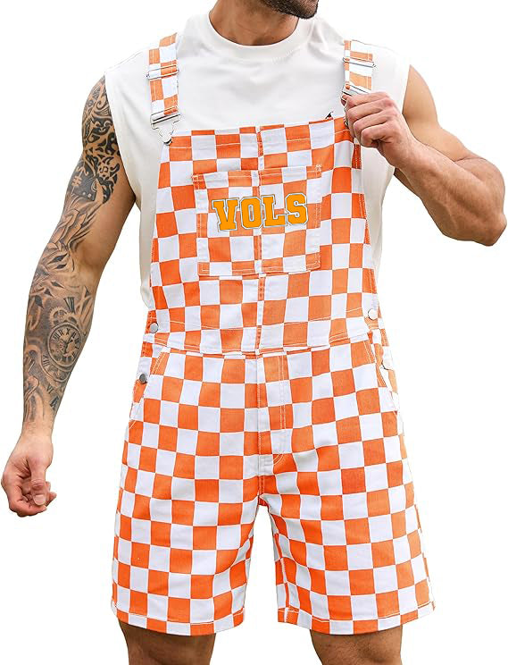 Vols Men's Checkered Bib Overall Shorts