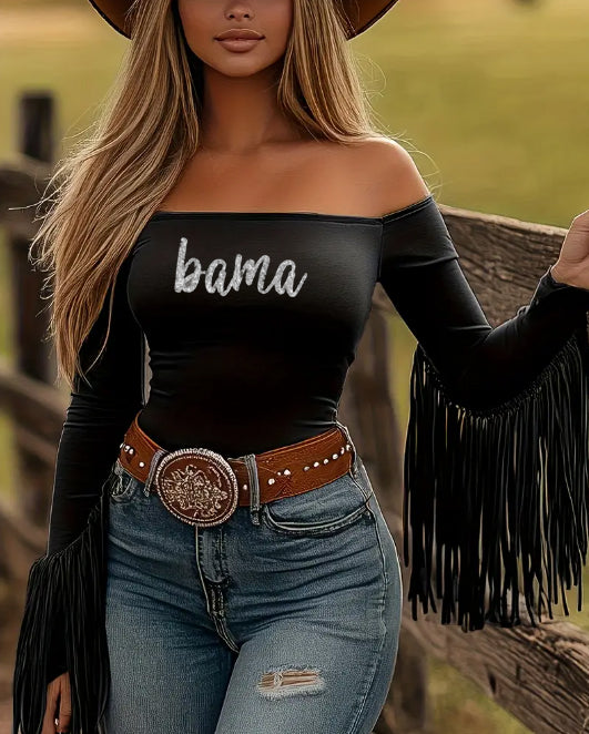 Bama Long Sleeve Fringe Top