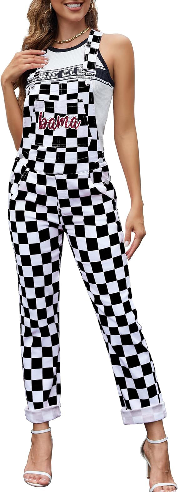 Bama Glitter Checkered Bib Overalls
