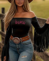 Bama Long Sleeve Fringe Top