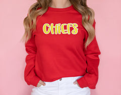 Chiefs Cursive Glitter Top