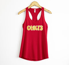 Chiefs Cursive Glitter Top