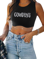 Cowboys Rhinestone Fringe Glitter Tank