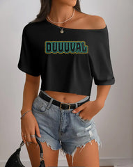 Duuuval Off Shoulder Cropped Tee