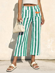 Gators Green Striped Straight Leg Denim Pants