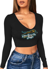 It Was Always The Jags Long Sleeve V-Neck Crop Top