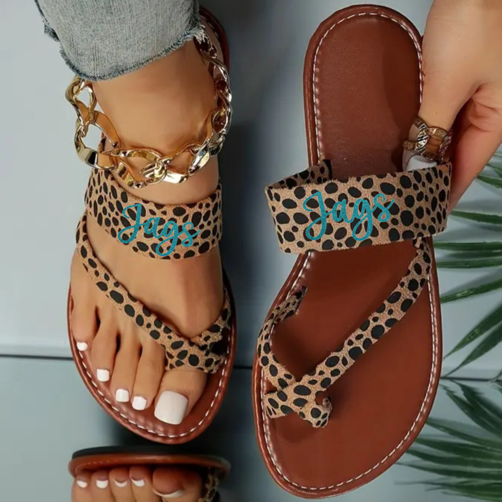 Glitter Jags Leopard Print Sandals