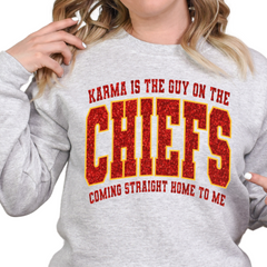 Karma is a Guy on the Chiefs Glitter Shirt